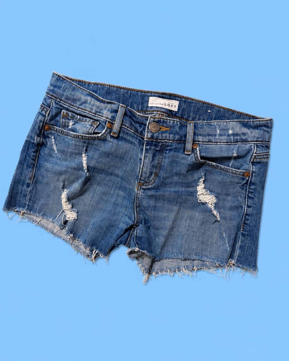 Ann Taylor LOFT Women's Distressed Frayed Hem Denim Jean Shorts Size 25/0